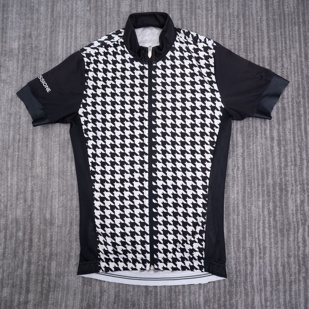 La Passione Cycling Jersey Mens XS Black White Houndstooth Short Sleeve Italy